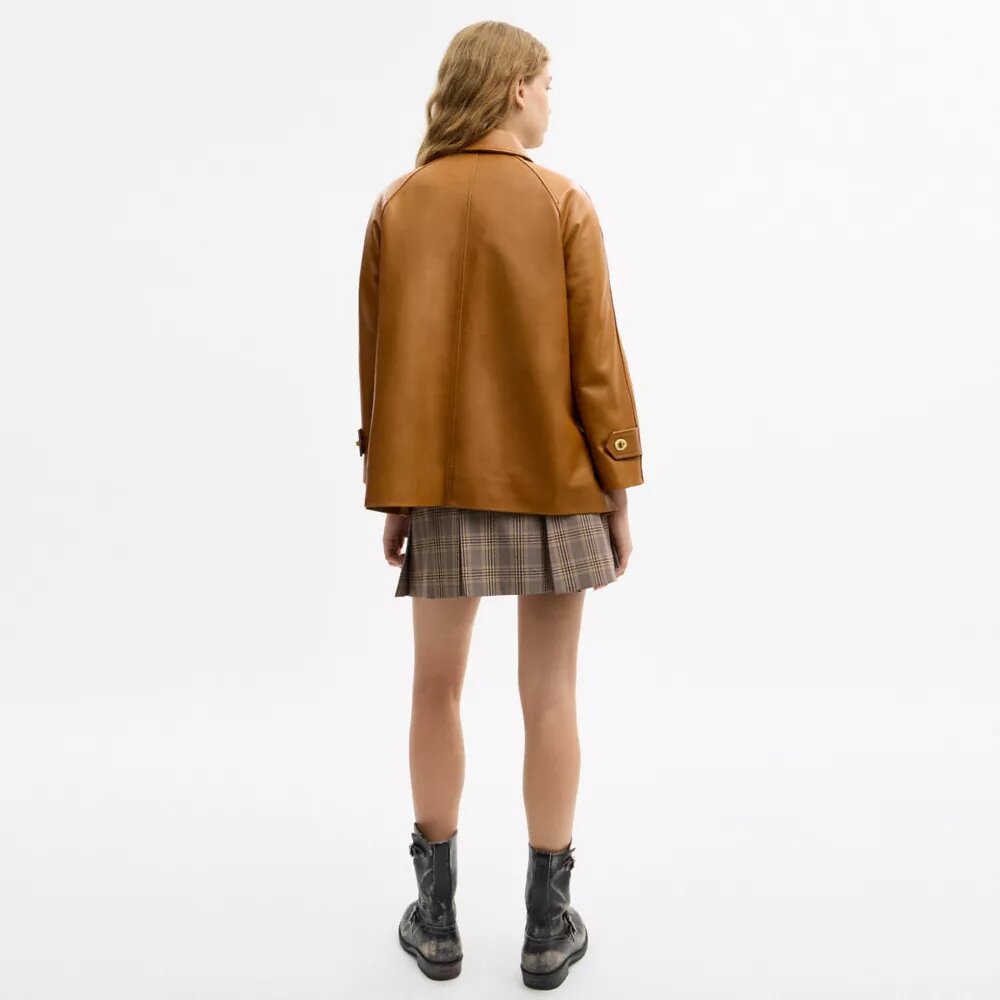 Turnlock Leather Swing Coat