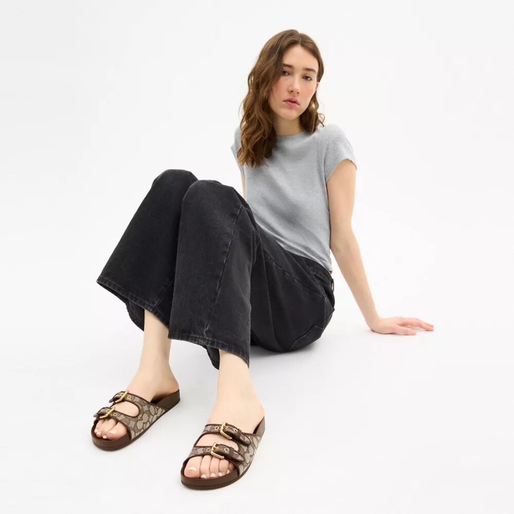 Two Band Buckle Sandal in Signature Jacquard