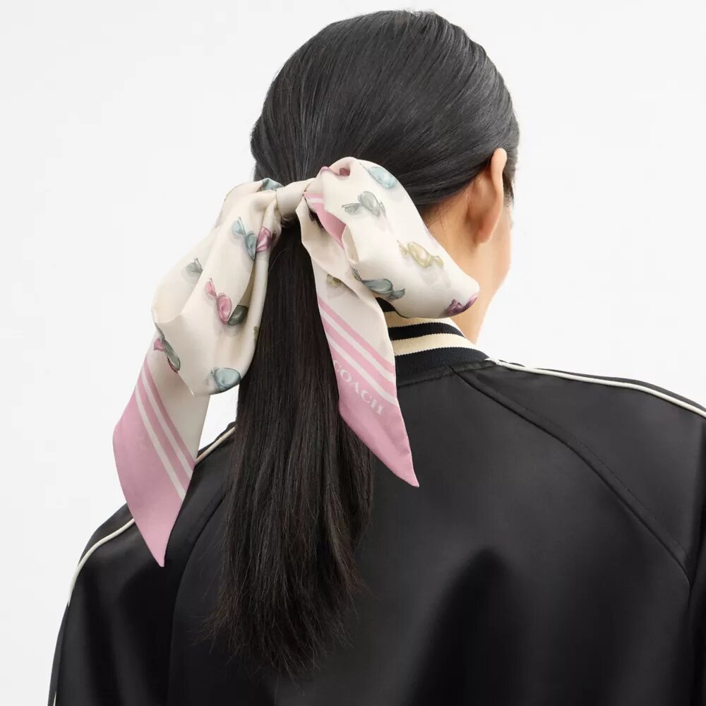 Wrapped Candies Print Silk Wide Skinny Scarf