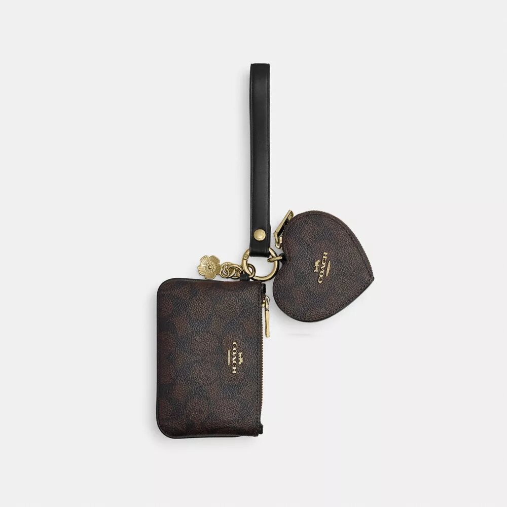 Wristlet and Heart Pouch in Signature Canvas with Charm